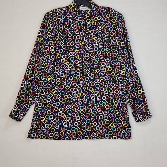Liz Baker Button Down Shirt Women’s XL Geometric Print Long Sleeve Top Shoulder - Picture 1 of 10